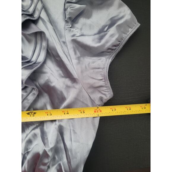 Vintage Y2K Satin Ruffle Sheath Dress Size 7 Gray Preppy Office Siren Coquette - Picture 6 of 8